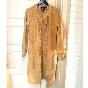 MODA International genuine leather long jacket with fringe